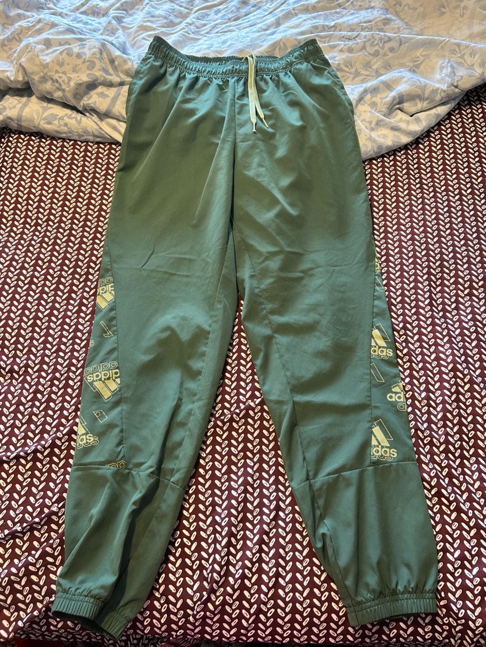 adidas Men’s Teal Green Joggers with Logo Panels